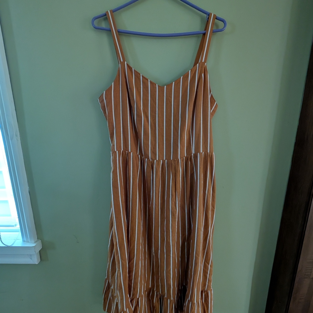 Striped Tan Sleeveless Dress